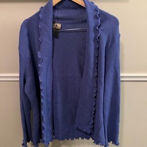 Alpaca International 100% Baby Alpaca Blue Ruffle Cardigan XL